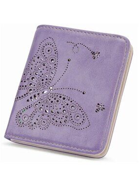 Purple Butterfly Bifold Wallet RFID Blocking Small Slim Card Holder Coin Purse